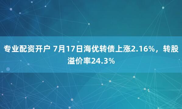 专业配资开户 7月17日海优转债上涨2.16%，转股溢价率24.3%
